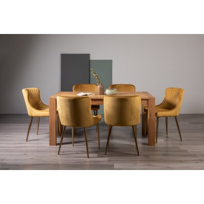 Blake Light Oak 6-8 Dining Table & 6 Cezanne Chairs in Mustard Velvet Fabric with Gold Legs