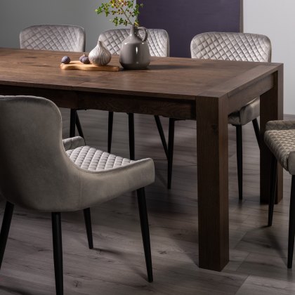 Blake Dark Oak 8-10 Dining Table & 8 Cezanne Chairs in Grey Velvet Fabric with Black Legs