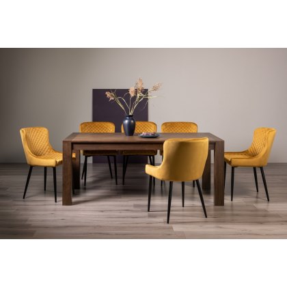 Blake Dark Oak 8-10 Dining Table & 8 Cezanne Chairs in Mustard Velvet Fabric with Black Legs