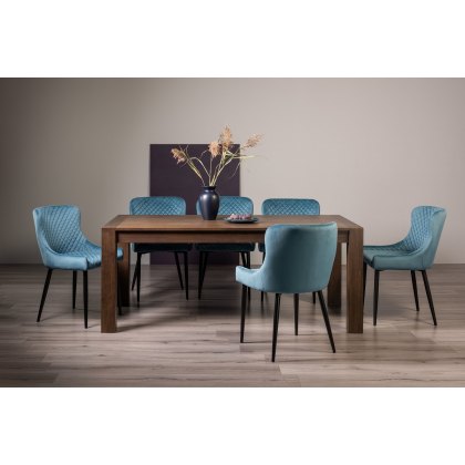 Blake Dark Oak 8-10 Dining Table & 8 Cezanne Chairs in Petrol Blue Velvet Fabric with Black Legs