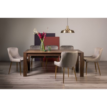 Blake Dark Oak 8-10 Dining Table & 8 Cezanne Chairs in Grey Velvet Fabric with Gold Legs