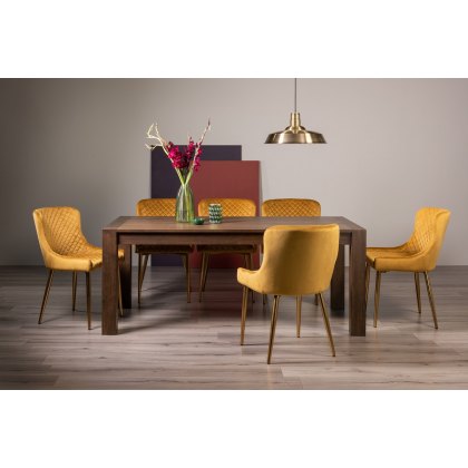 Blake Dark Oak 8-10 Dining Table & 8 Cezanne Chairs in Mustard Velvet Fabric with Gold Legs