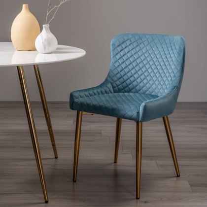Cezanne Petrol Blue Velvet Fabric Chairs with Gold Legs