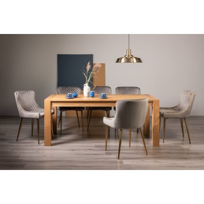Blake Light Oak 8-10 Dining Table & 8 Cezanne Chairs in Grey Velvet Fabric with Gold Legs