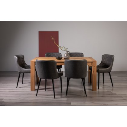 Blake Light Oak 6 Seater Dining Table & 6 Cezanne Chairs in Dark Grey Faux Leather with Black Legs