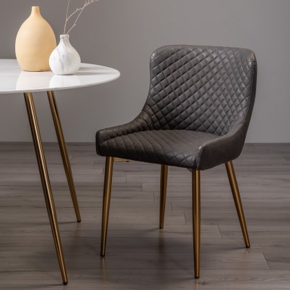 Cezanne Dark Grey Faux Leather Chairs with Gold Legs