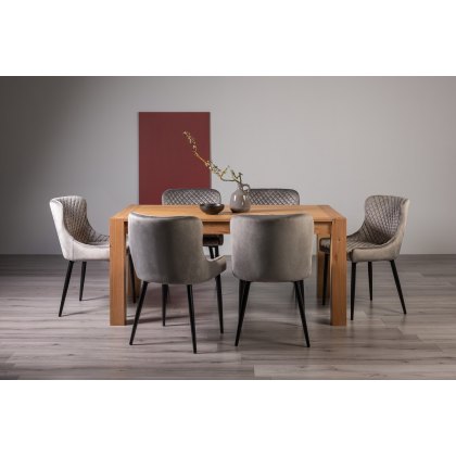 Blake Light Oak 6 Seater Dining Table & 6 Cezanne Chairs in Grey Velvet Fabric with Black Legs