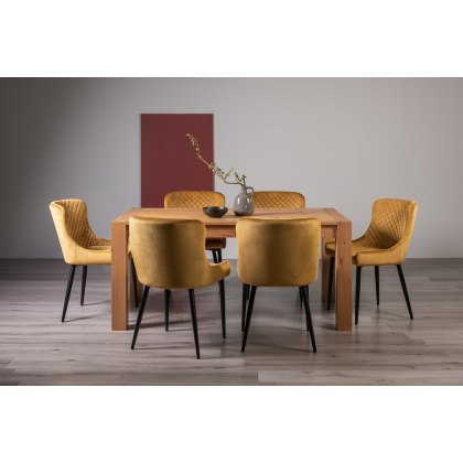 Blake Light Oak 6 Seater Dining Table & 6 Cezanne Chairs in Mustard Velvet Fabric with Black Legs