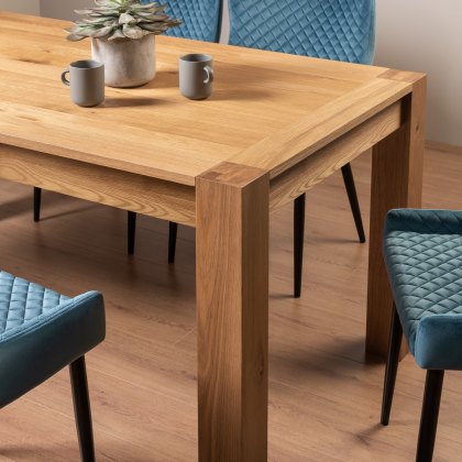 Blake Light Oak 6 Seater Dining Table & 6 Cezanne Chairs in Petrol Blue Velvet Fabric with Black Legs