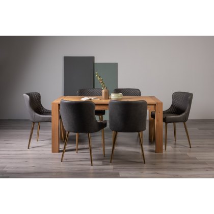 Blake Light Oak 6 Seater Dining Table & 6 Cezanne Chairs in Dark Grey Faux Leather with Gold Legs