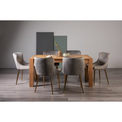 Blake Light Oak 6 Seater Dining Table & 6 Cezanne Chairs in Grey Velvet Fabric with Gold Legs