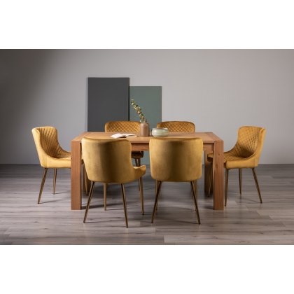 Blake Light Oak 6 Seater Dining Table & 6 Cezanne Chairs in Mustard Velvet Fabric with Gold Legs