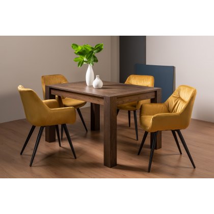 Blake Dark Oak 4-6 Dining Table & 4 Dali Mustard Velvet Fabric Chairs with Black Legs