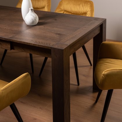 Blake Dark Oak 4-6 Dining Table & 4 Dali Mustard Velvet Fabric Chairs with Black Legs