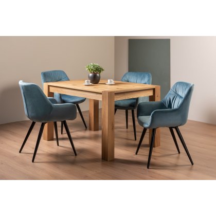 Blake Light Oak 4-6 Dining Table & 4 Dali Petrol Blue Velvet Fabric Chairs