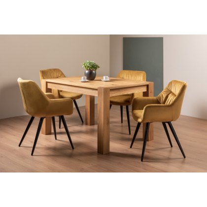 Blake Light Oak 4-6 Dining Table & 4 Dali Mustard Velvet Fabric Chairs