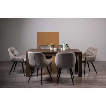 Blake Dark Oak 6-8 Dining Table & 6 Dali Grey Velvet Fabric Chairs