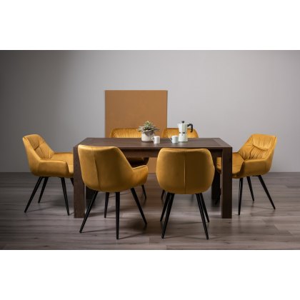 Blake Dark Oak 6-8 Dining Table & 6 Dali Mustard Velvet Fabric Chairs