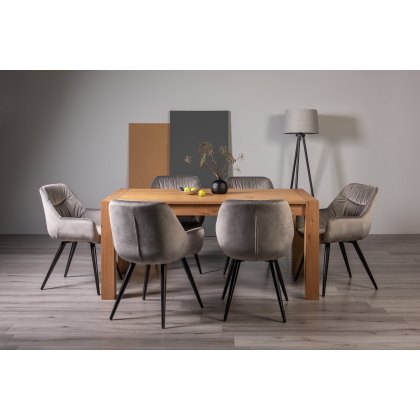 Blake Light Oak 6-8 Dining Table & 6 Dali Grey Velvet Fabric Chairs
