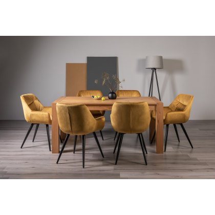 Blake Light Oak 6-8 Dining Table & 6 Dali Mustard Velvet Fabric Chairs