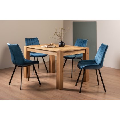 Blake Light Oak 4-6 Dining Table & 4 Fontana Blue Velvet Fabric Chairs