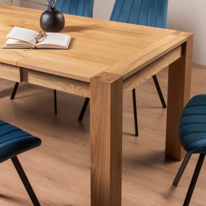 Blake Light Oak 4-6 Dining Table & 4 Fontana Blue Velvet Fabric Chairs