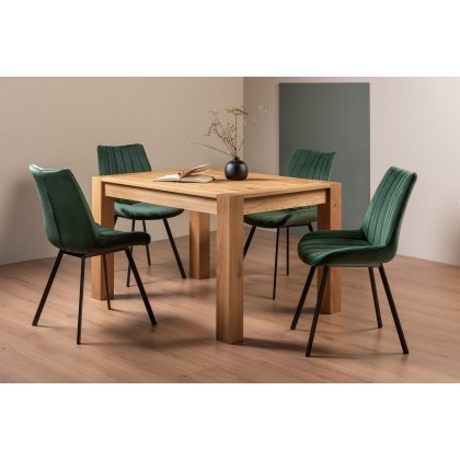 Blake Light Oak 4-6 Dining Table & 4 Fontana Green Velvet Fabric Chairs