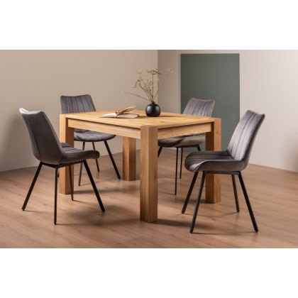 Blake Light Oak 4-6 Dining Table & 4 Fontana Grey Velvet Fabric Chairs