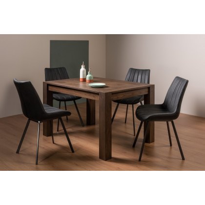 Blake Dark Oak 4-6 Dining Table & 4 Fontana Chairs in Dark Grey Faux Suede