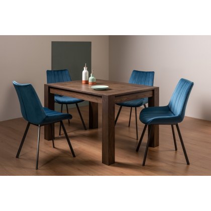 Blake Dark Oak 4-6 Dining Table & 4 Fontana Chairs in Blue Velvet Fabric