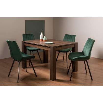 Blake Dark Oak 4-6 Dining Table & 4 Fontana Chairs in Green Velvet Fabric