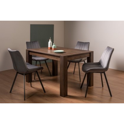 Blake Dark Oak 4-6 Dining Table & 4 Fontana Chairs in Grey Velvet Fabric