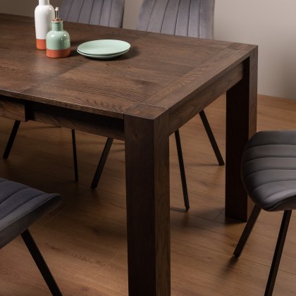 Blake Dark Oak 4-6 Dining Table & 4 Fontana Chairs in Grey Velvet Fabric