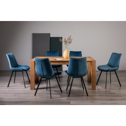 Blake Light Oak 6-8 Dining Table & 6 Fontana Blue Velvet Fabric Chairs