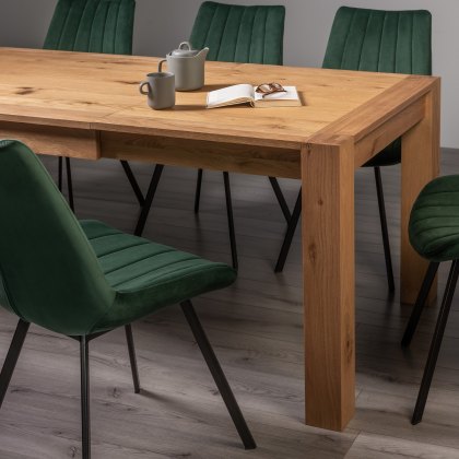 Blake Light Oak 6-8 Dining Table & 6 Fontana Green Velvet Fabric Chairs
