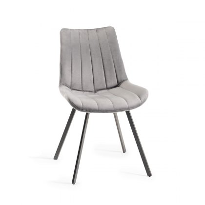 Fontana Grey Velvet Fabric Chairs with Grey Hand Brushing on Black Legs