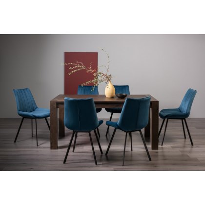 Blake Dark Oak 6-8 Dining Table & 6 Fontana Blue Velvet Fabric Chairs