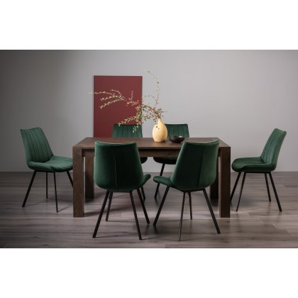 Blake Dark Oak 6-8 Dining Table & 6 Fontana Green Velvet Fabric Chairs