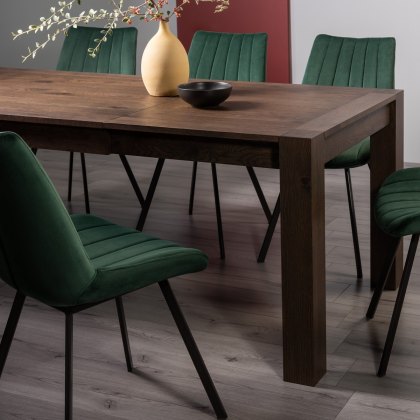 Blake Dark Oak 6-8 Dining Table & 6 Fontana Green Velvet Fabric Chairs