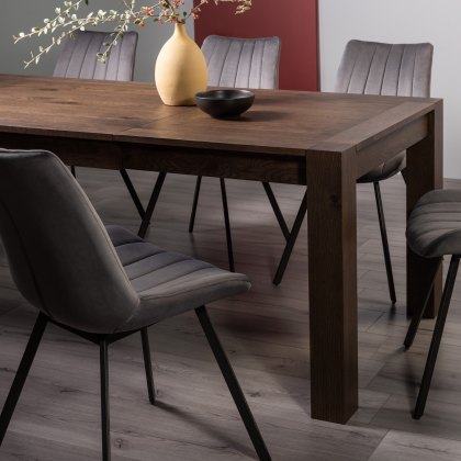 Blake Dark Oak 6-8 Dining Table & 6 Fontana Grey Velvet Fabric Chairs