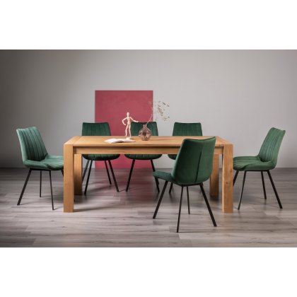 Blake Light Oak 8-10 Dining Table & 8 Fontana Green Velvet Fabric Chairs