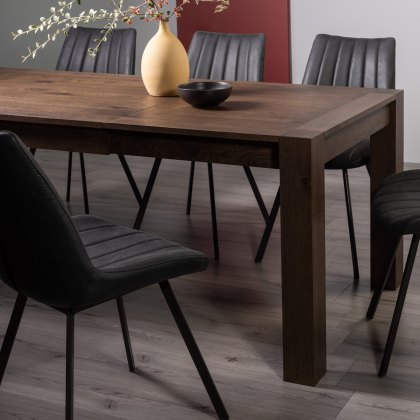 Blake Dark Oak 8-10 Dining Table & 8 Fontana Dark Grey Faux Suede Chairs