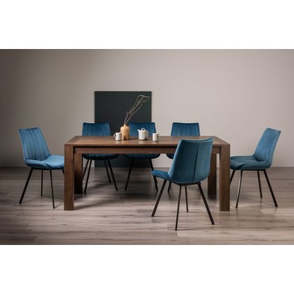 Blake Dark Oak 8-10 Dining Table & 8 Fontana Blue Velvet Fabric Chairs