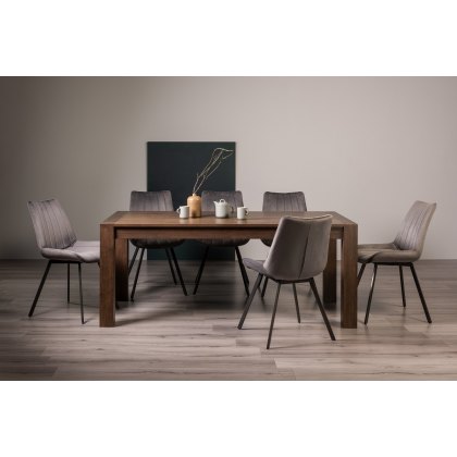 Blake Dark Oak 8-10 Dining Table & 8 Fontana Grey Velvet Fabric Chairs