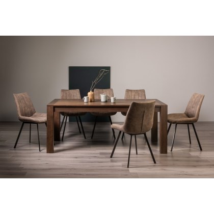 Blake Dark Oak 8-10 Dining Table & 8 Fontana Tan Faux Suede Chairs