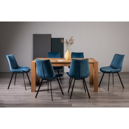 Blake Light Oak 6 Seater Dining Table & 6 Fontana Blue Velvet Fabric Chairs