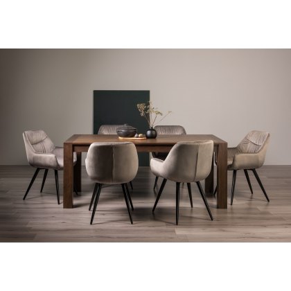 Blake Dark Oak Large 6-8 Dining Table & 6 Dali Grey Velvet Fabric Chairs