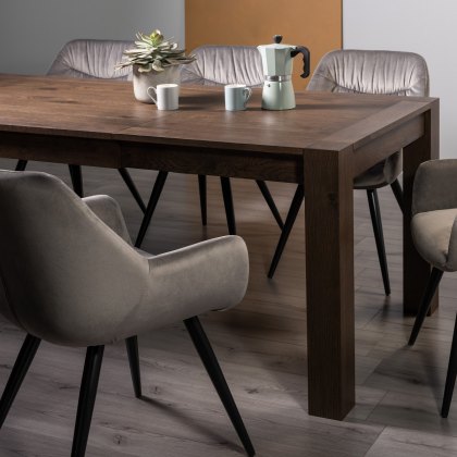 Blake Dark Oak Large 6-8 Dining Table & 6 Dali Grey Velvet Fabric Chairs