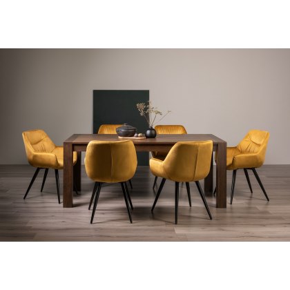 Blake Dark Oak Large 6-8 Dining Table & 6 Dali Mustard Velvet Fabric Chairs