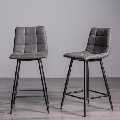 Mondrian Dark Grey Faux Leather Bar Stools with Black Legs